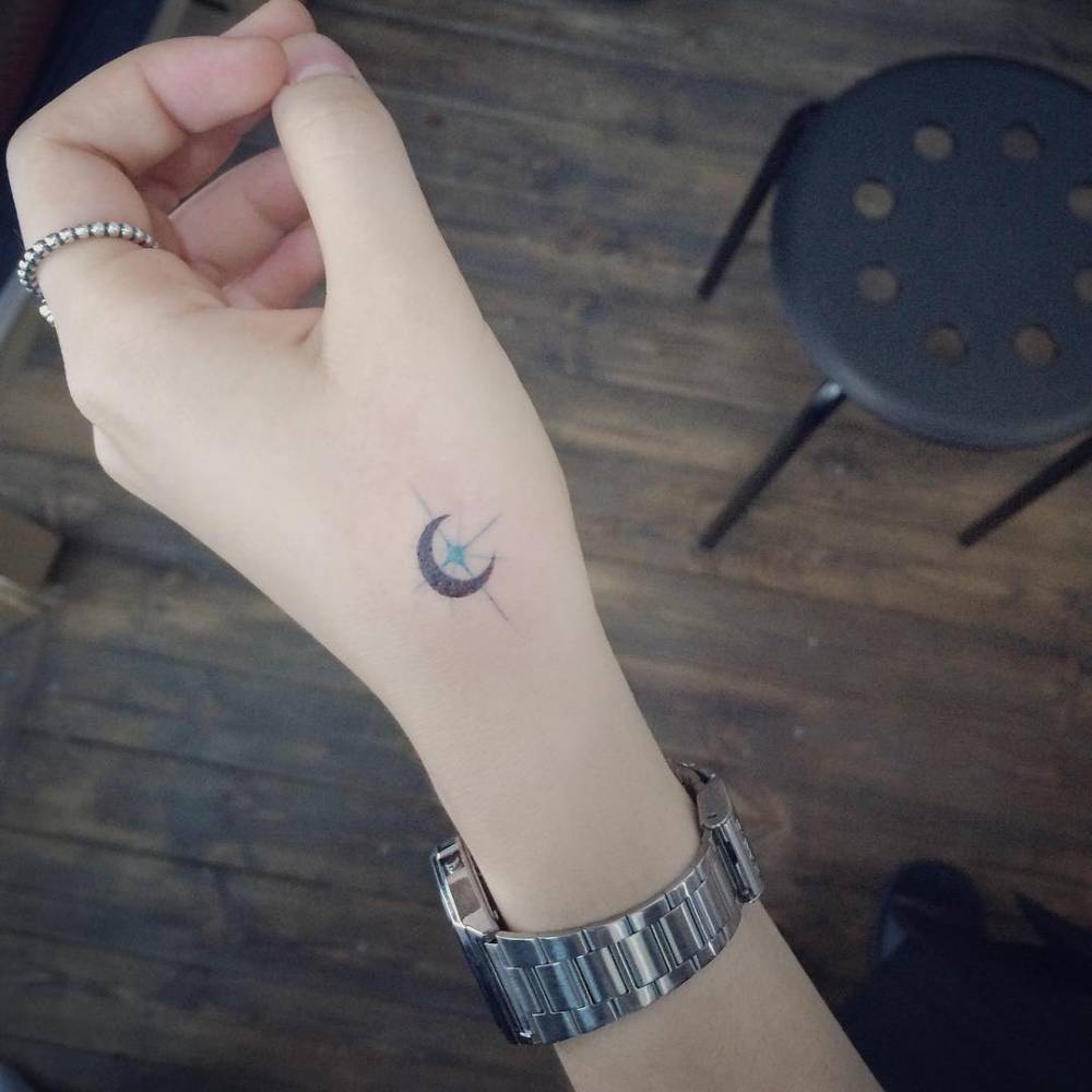 Small moon and star tattoo on the hand. Tattoo... - Official Tumblr page  for Tattoofilter for Men and Women