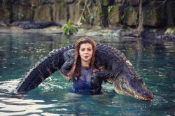 jumpingjacktrash:  the-rain-monster:  sixpenceee:   “Me and the 250 pound alligator named Casper that I work with at a Florida wildlife rescue. I call this ‘croc-fit’“ Posted by reddit user  spoopybean     …is that gator giving anime-eye cute