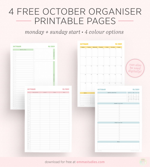 Free October printable organisers Here are a bunch of printable calendars to use through the month. 