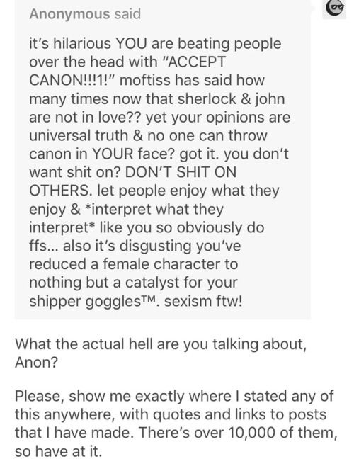 Some more homophobia and harassment from sherl0llians who claim that they’re not homophobic an