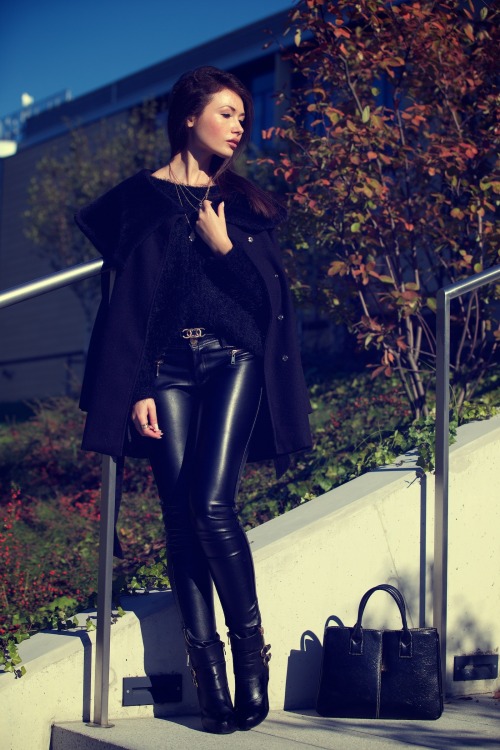 leatherstreetstyle: Back to Black via Porcelanna bit.ly/22CcdKvcape - Asossweater - C&amp