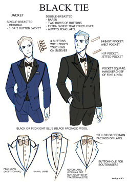 badass-art-tutorials: miyuli:  I’ve been studying the classic black tie dress code (mainly from here) so I thought I could share my notes. Maybe they can be helpful to someone else, too. If I made any mistakes or things are really confusing please tell