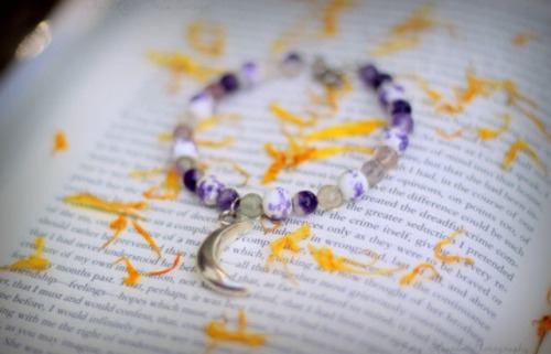 christowitch: Fluorite Flower Wish Bracelet:  Crescent Moon Charm: The Crescent Moon gives your wish