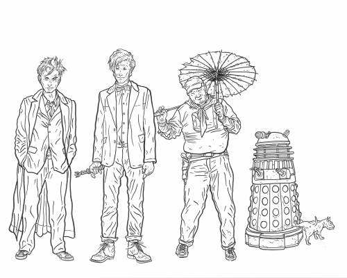 brianmichaelbendis:The Doctors, Shaolin Cowboy and a Dalek by Geof Darrow!