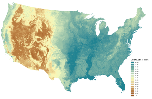 Sound map of natural conditions of the United States by the National Park Service, estimating how pl