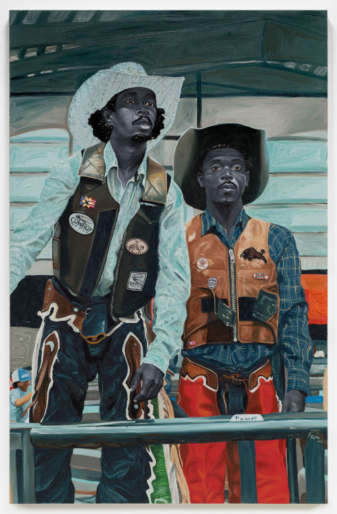thunderstruck9:Otis Kwame Kye Quaicoe (Ghanaian, b. 1990), Rodeo Boys, 2022. Oil and fabric applique