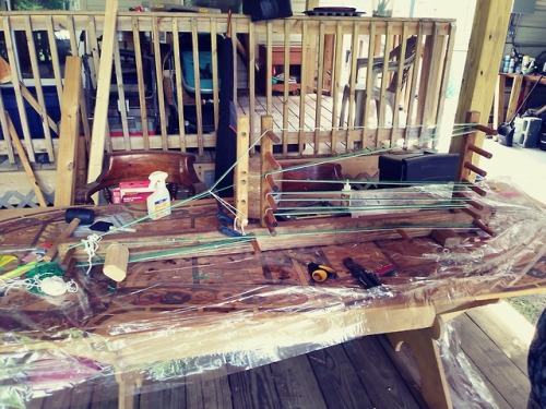 This inkle loom will do thirty feet of trim. Yes. Thirty. It has to be clamped to the table to be us