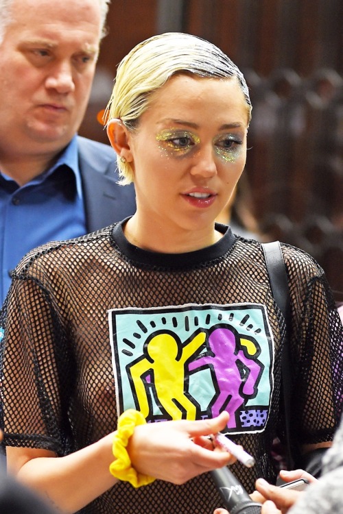 : Miley Cyrus - see-thru shirt out in NYC. adult photos