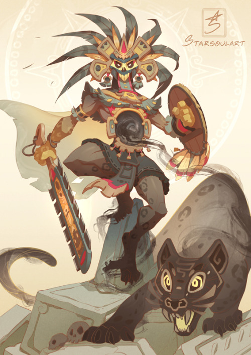 Aztec ‘Smoking Mirror’ warrior, the devoter of Tezcatlipoca, and a cat person! For CDCha