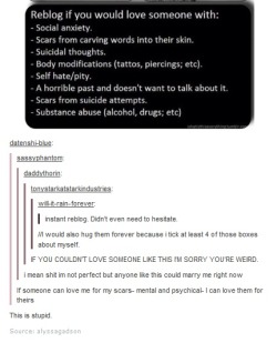 blackmthedistortion:  This is so stupid. I was going to reblog it telling them how stupid they are but it contain triggering pictures, like, how can you be telling that while reblogging a triggering picture? It seems you understand that kind of people.