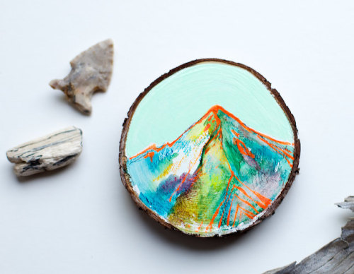 sosuperawesome:Mini paintings on cedar by Cathy McMurray on Etsy