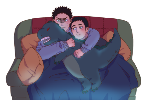 for @ryekamasaki  based off her adorable ficlet of iwadai watching a scary movie together