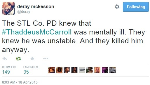 Police in Jennings, Missouri taunt mentally ill black man before killing him. #ThaddeusMcCarroll