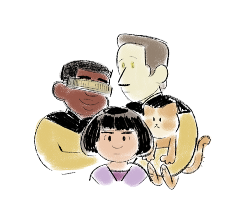 a family can be two androids, a blind man and a cat