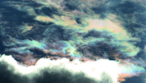 nubbsgalore:  photos of cloud iridescence — caused as light diffracts through tiny ice crystals or water droplets of uniform size, usually in lenticular clouds — by rolf kohl. see also: circumhorizontal arcs, asperatus clouds, mammatus clouds, polar