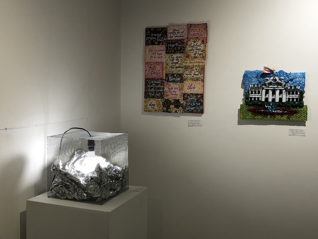  “¿Dónde están mis padres?” (Where are my parents?) Hardware cloth, space banket, light bulb, socket and electrical cord.  Good Trouble group exhibition of political art at Edge Gallery, Denver Oct 2-18, 2020 #scupture#lightbasedart#politicalart#immigrationrights#aclu