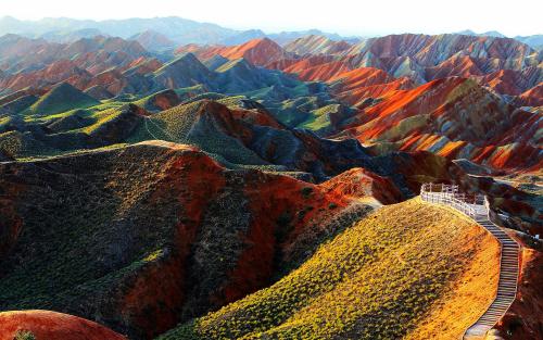 Danxia Landforms, ChinaThese colorful rock formations are the result of red sandstone and mineral de