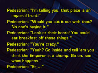 mercurypilgrim:This has to be one of my all time favourite ambient conversations in any game ever.Th