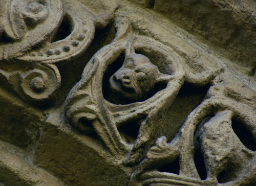 A Sheela Na Gig holds two fish in an unusual depiction carved into Rochester Cathedral along with ot