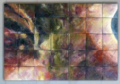 Untitled (T), 150x210cm, acrylic on flipped flagstones
