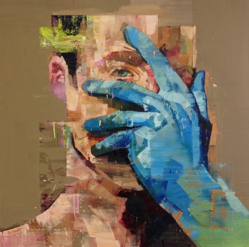 Andrew Salgado &lsquo;Acquaintance&rsquo;, 2013, oil on canvas with spray paint 'Hood&rs