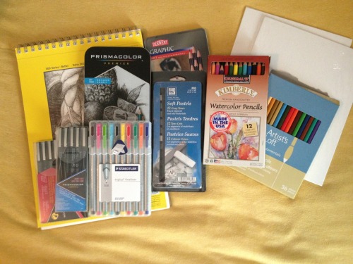 sea-flat:  So, um, Art Supply Giveaway! I went through my closet and found all these things just sitting there and figured there might be someone out there who could use them. Some of them are generics from Michael’s. Some of them ARE gently used (a