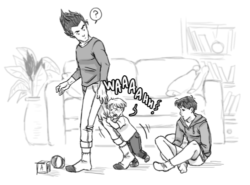 stupidoomdoodles:i was asked to draw that mysterious time vegeta mentioned about hugging trunks as a