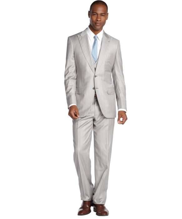 luxe-menswear:
“Grey And White Striped Wool Three Piece Suit
”