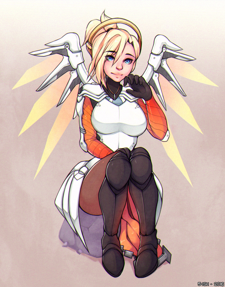 5-ish:  The result for the YCH raffle on Patreon! Mercy from Overwatch. :) 