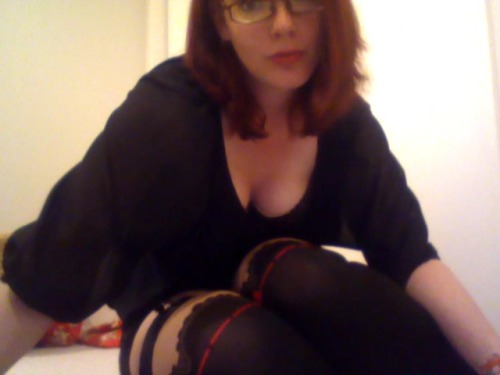 msunsolvedmystery:  Attempt at naughty secretary. Black top, mini black skirt with lace, black thigh high stockings, suspenders, black heels, black lace panties with yellow ribbon, yellow bra with black lace.More in queue You can view all my photosets