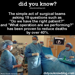 thisfuturemd:  almostdrchelsearar:  homoglobinopathy:  did-you-kno:  The simple act of surgical teams asking 19 questions such as “Do we have the right patient?” and “What operation are we performing?” has been proven to reduce deaths by over