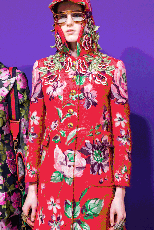 gucciogucci1921: Extraordinary fabrics in Gucci Fall Winter 2017: a jacquard coat overlaid with crys