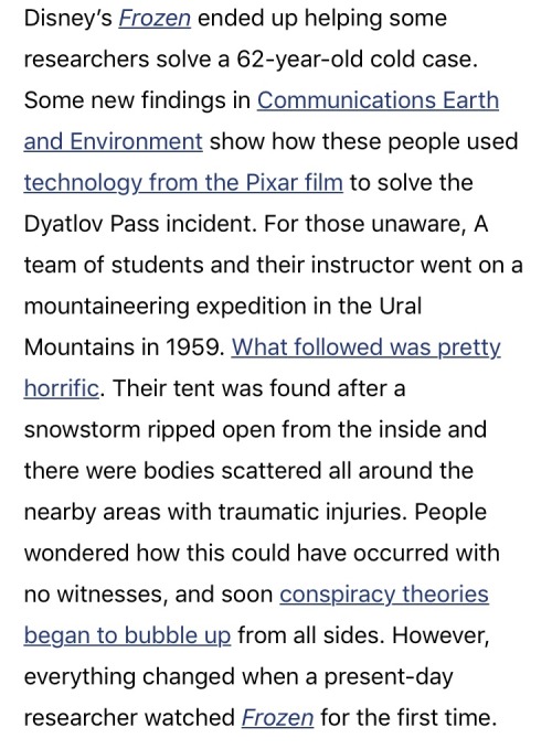 vonlipvig:yournewapartment:disney-rapunzel-merida-vanellope:YOOOOOOO 😦Whoever had “Dyatlov Pass Incident Solved Using Frozen” on their Bingo card…Here’s a NatGeo article for more reading! WAIT, THIS IS REAL….