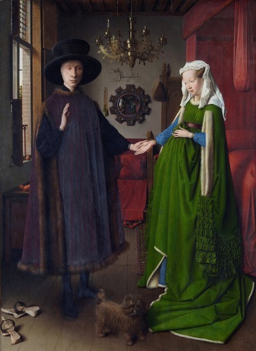 artist-vaneyck:  The Arnolfini Wedding. The Portrait of Giovanni Arnolfini and his Wife Giovanna Cenami (The Arnolfini Marriage), 1434, Jan van EyckMedium: oil,panel