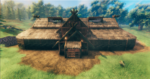 My biggest Valheim build to date - a meadhall. 12 units wide, 22 units long, 6 units high. Test buil