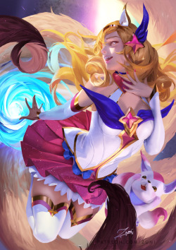 zumidraws:   Fanart of Star Guardian Ahri from League of Legends, my 9th Ahri :’D   PSDs, NSFW version, high res version, video process &gt;https://www.patreon.com/zumi 