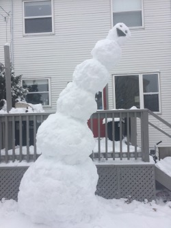 fartgallery:im crying, the giant snowman I built yesterday started to fall over last night but I guess it froze and now it looks like this