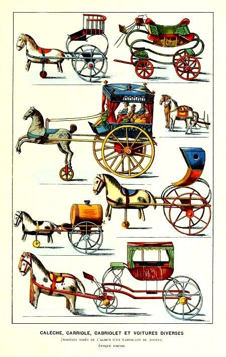 Histoire des jouets. Horse-drawn carriages.