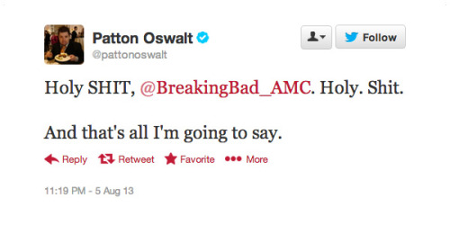 heisenbergchronicles: Actor Patton Oswalt just saw 5x09 early and this was his reaction. CRYING. I A