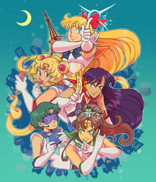 feathernotes:Sailor moon print for an upcoming con! #sailor moon#sailor mercury#sailor venus#sailor mars#sailor jupiter#usagi tsukino#ami mizuno#minako aino#rei hino#makoto kino