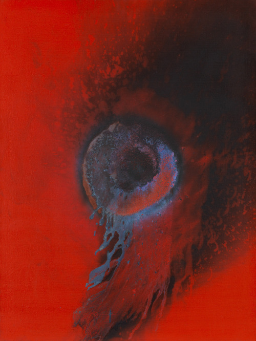 thunderstruck9:Otto Piene (German, 1928-2014), Blue Vortex, 1966-74. Oil, traces of fire and smoke o