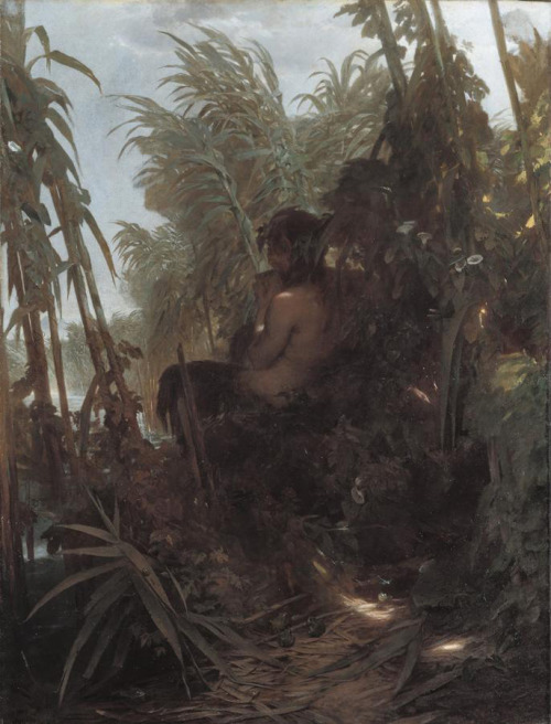 hellfurnaceoflust: Arnold Bocklin - Pan among the reeds, 1858