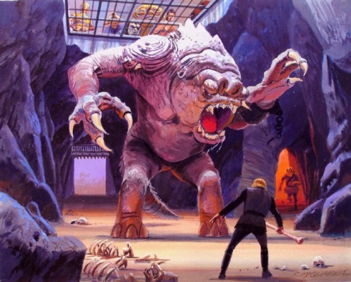 talesfromweirdland:Ralph McQuarrie’s art and sketches for Luke’s confrontation with the Rancor. Retu