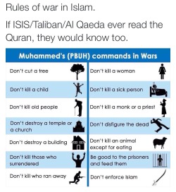 drunxaspunx:  stillnotchrys:  arab-quotes:  The last one alone is enough to debunk the whole premise that ISIS represents Islam.  I’m going to put this on queue just incase people need reminding   Wow ISIS is breaking every single one of these rules.