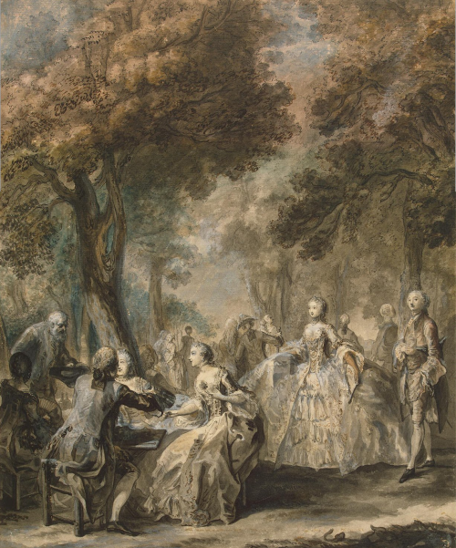 “Society Taking a Promenade” by Gabriel de Saint-Aubin, 1760-61