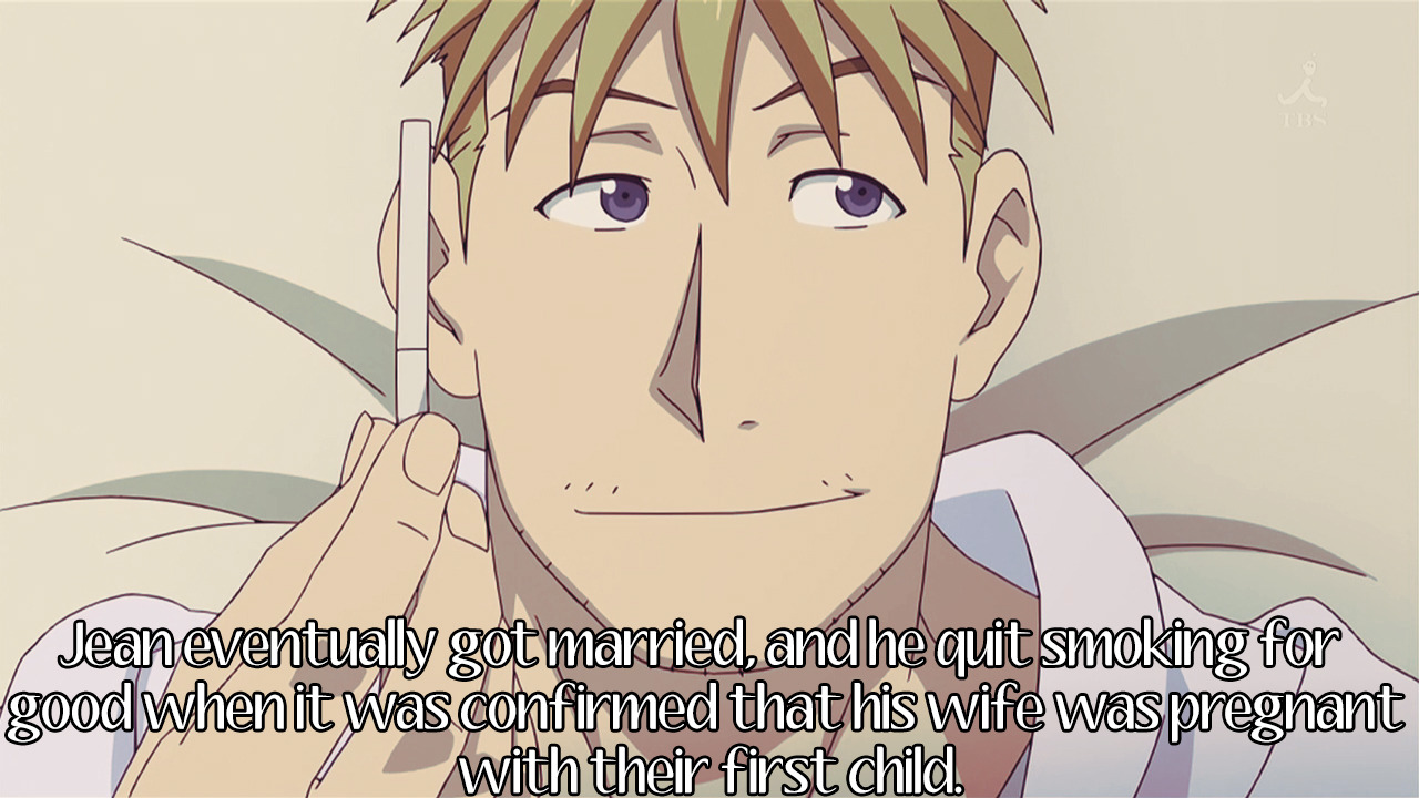 fullmetal-headcanon:   Jean eventually got married, and he quit smoking for good
