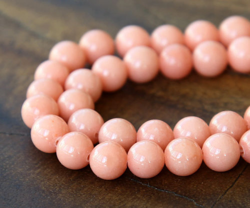 Mountain Jade Beads, Light Coral, 8mm Round - 15 Inch Strand - eMJR-P22-8