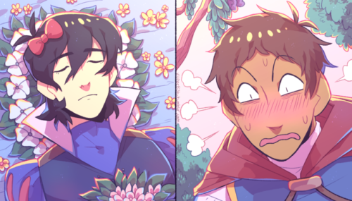 Klance things from Twitter. Lance and Keith got stuck on an icy planet + Snow White au! ;)