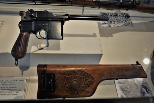 barbucomedie: Centrefire Semi-Automatic Pistol with Stock from Germany dated about 1899 on display a