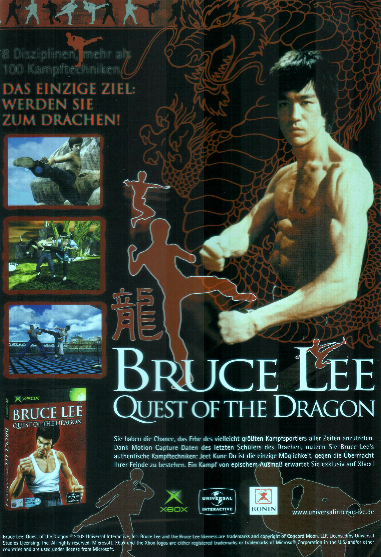 Bruce Lee: Quest of the Dragon(2002)
• Scan from: DAS OFFIZIELLE XBOX-MAGAZIN_01_2002
• Platform: Xbox
• Genre: Fighting
• Developer: Ronin Entertainment
• Publisher: Universal Interactive Inc.